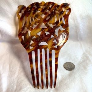 Large Etched Tiara Hair Comb Tortoise